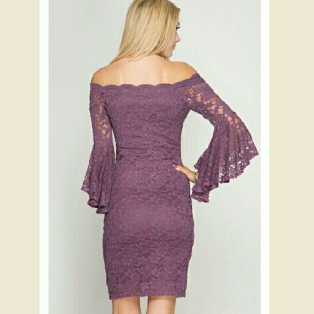 Ruffled Sleeve Lace Bodycon Dress - Picture 2 of 4